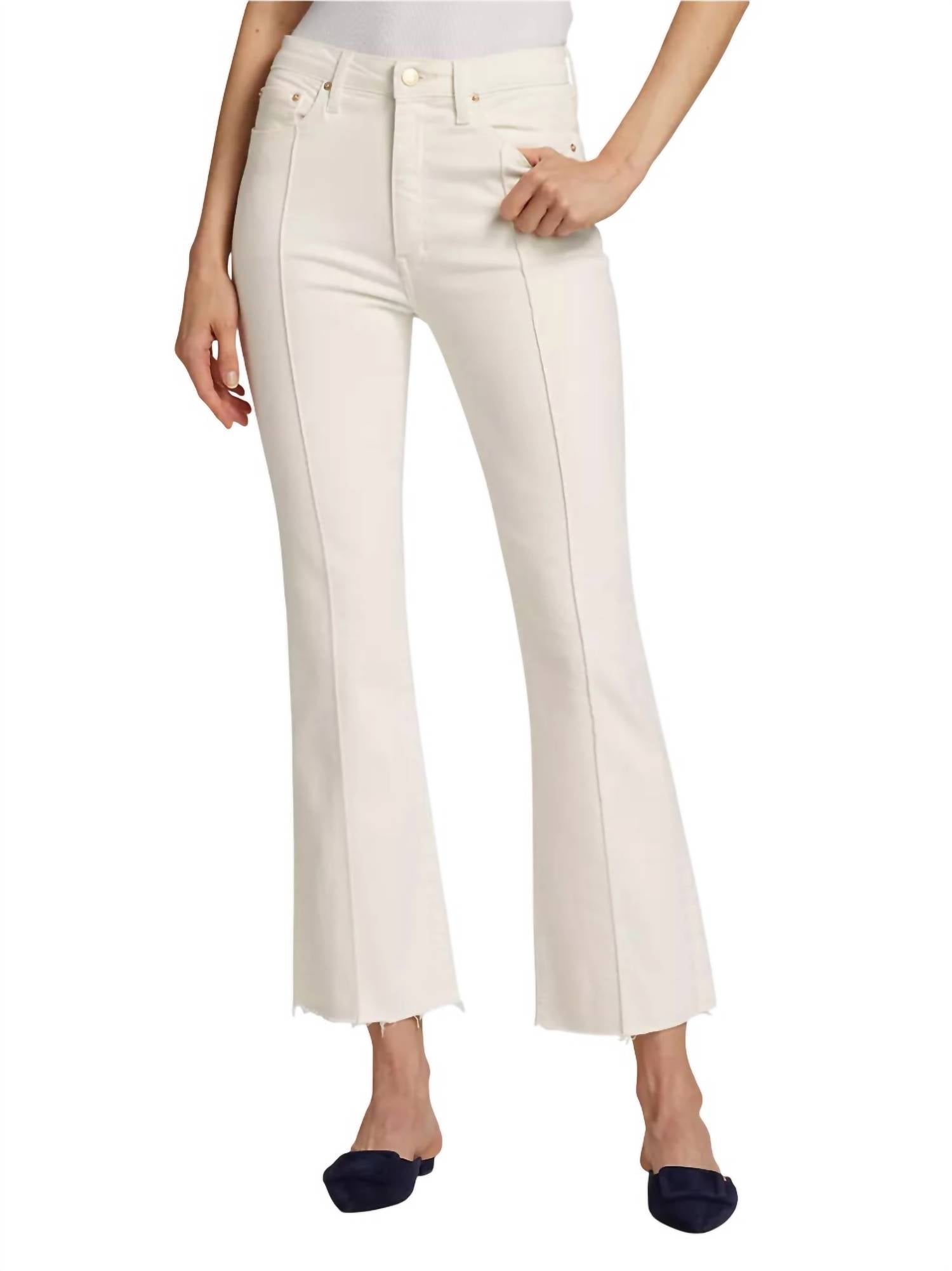 High Rise Crop Flare With Pintuck Jeans In Ivory
