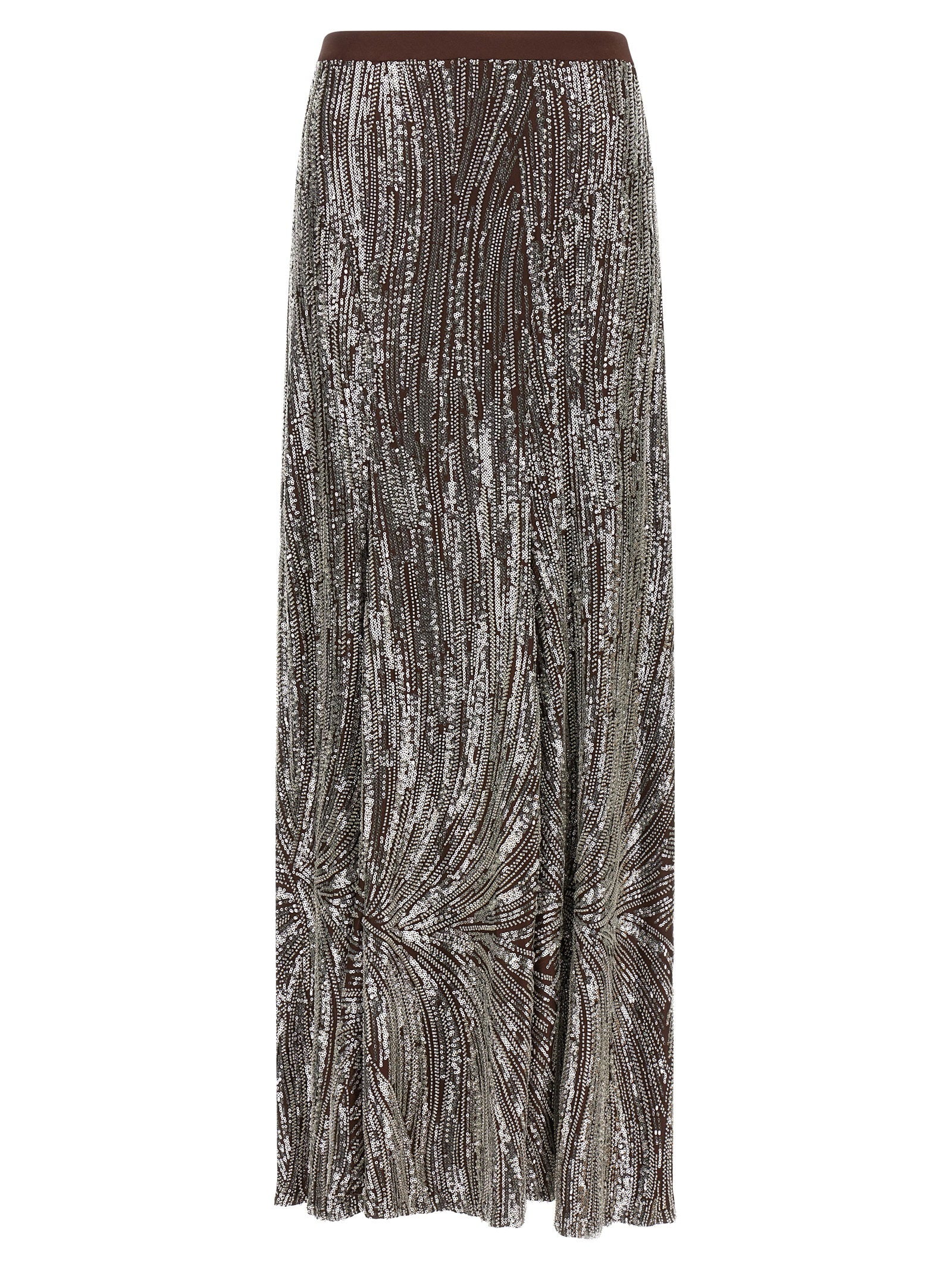 Sequin and Pearl Embroidered Skirt — Brown