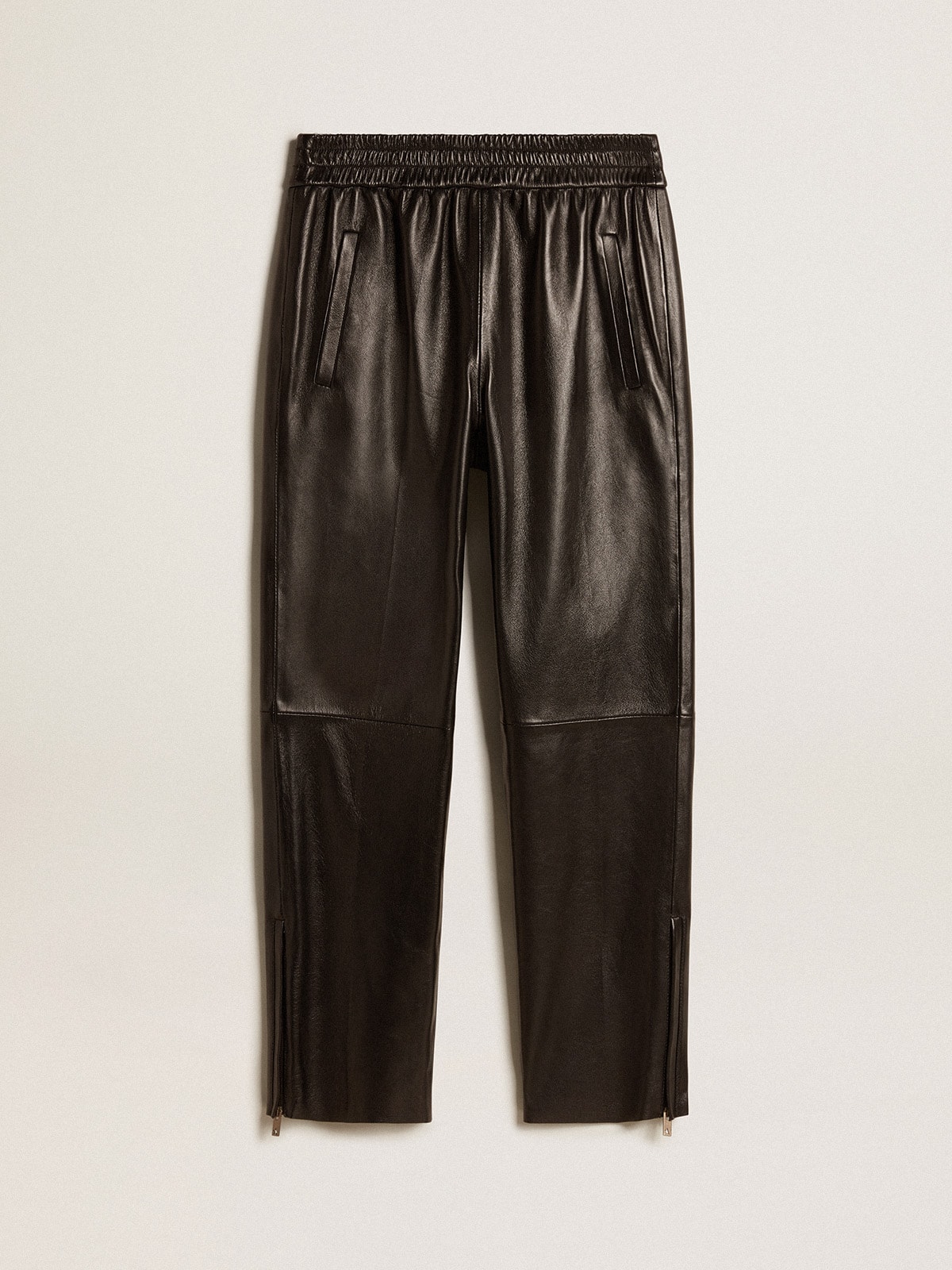 Golden Goose - Black Joggers In Nappa Leather With Zip At The Base, Woman