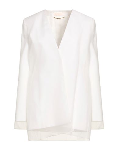 Woman Blazer White Size 12 Silk, Cotton