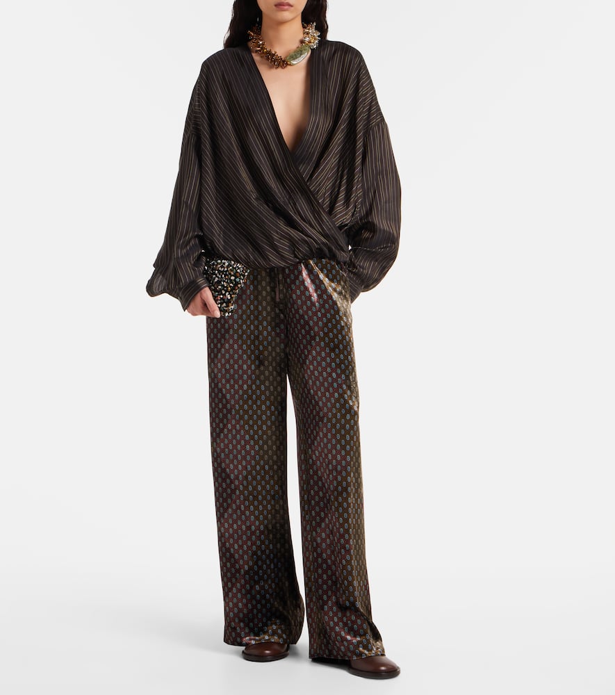 Printed wide-leg satin pants