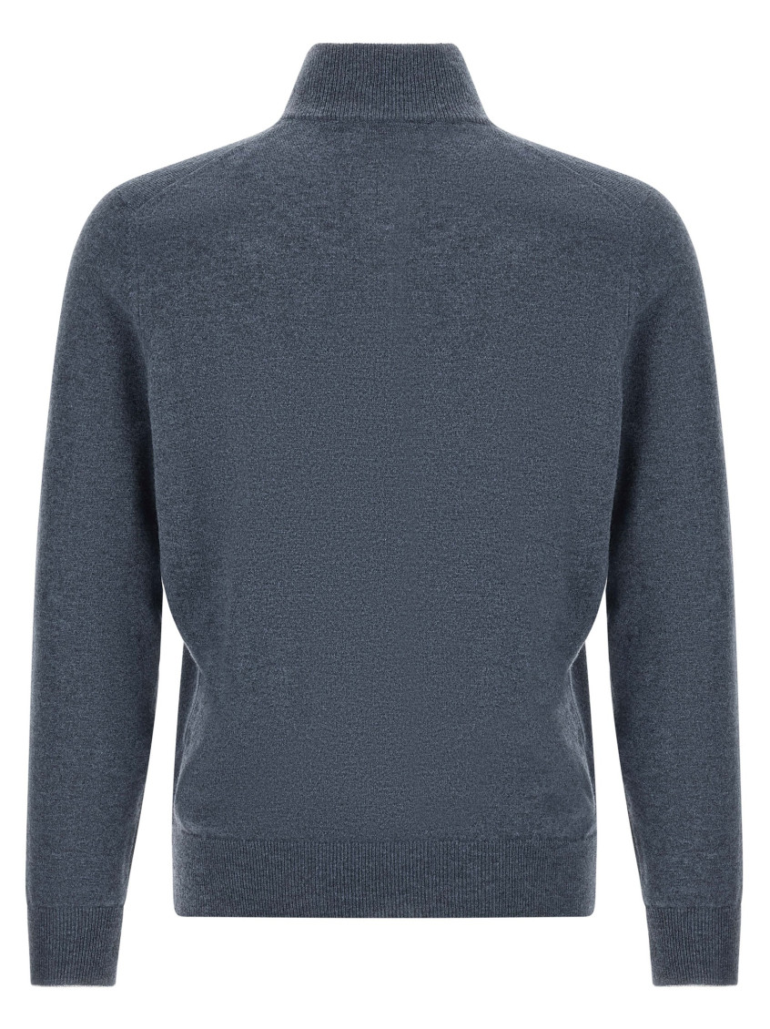 Blue Solid Mock Collar Sweater
