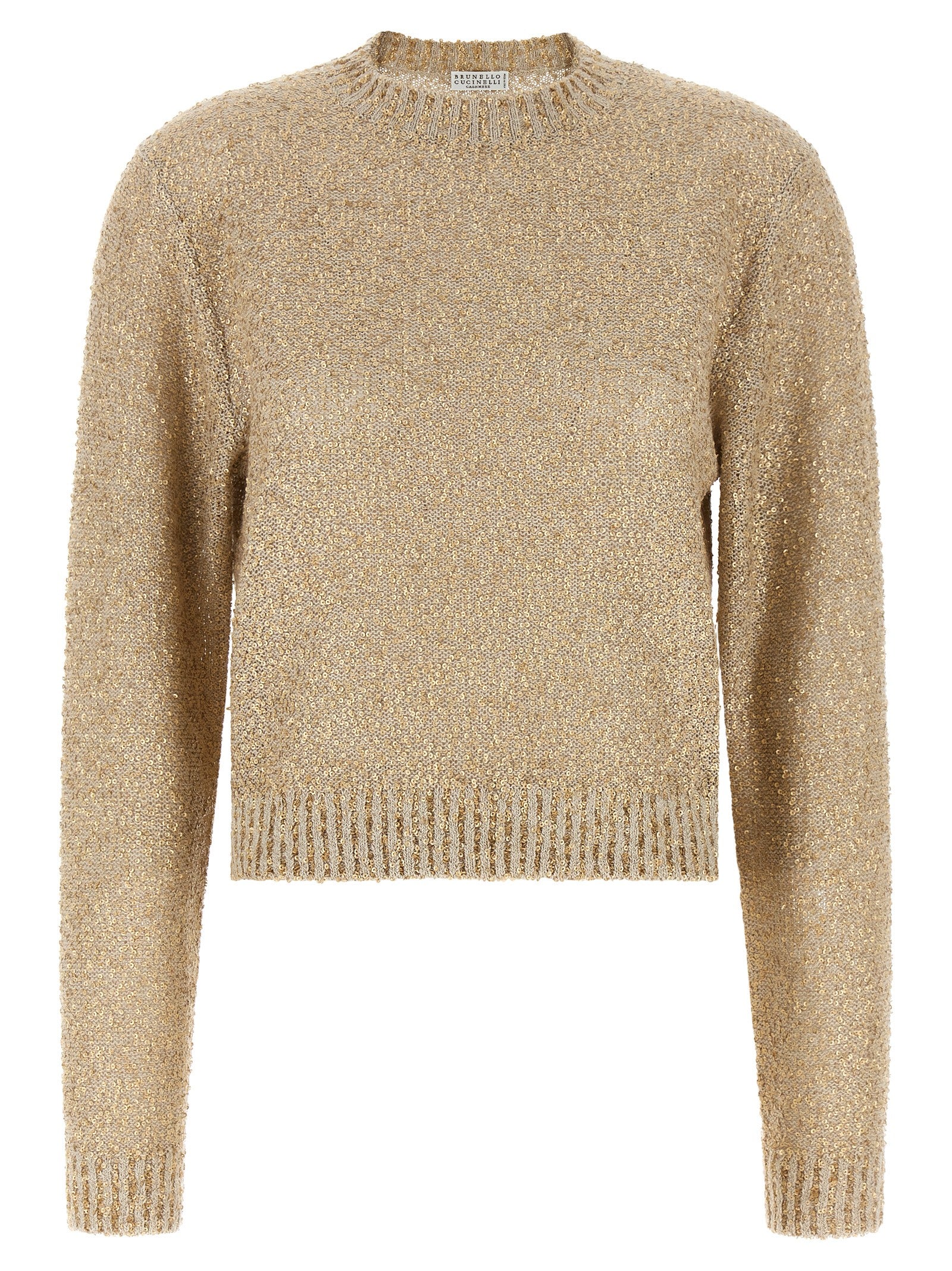 Micro Sequin Linen Blend Sweater — Gold