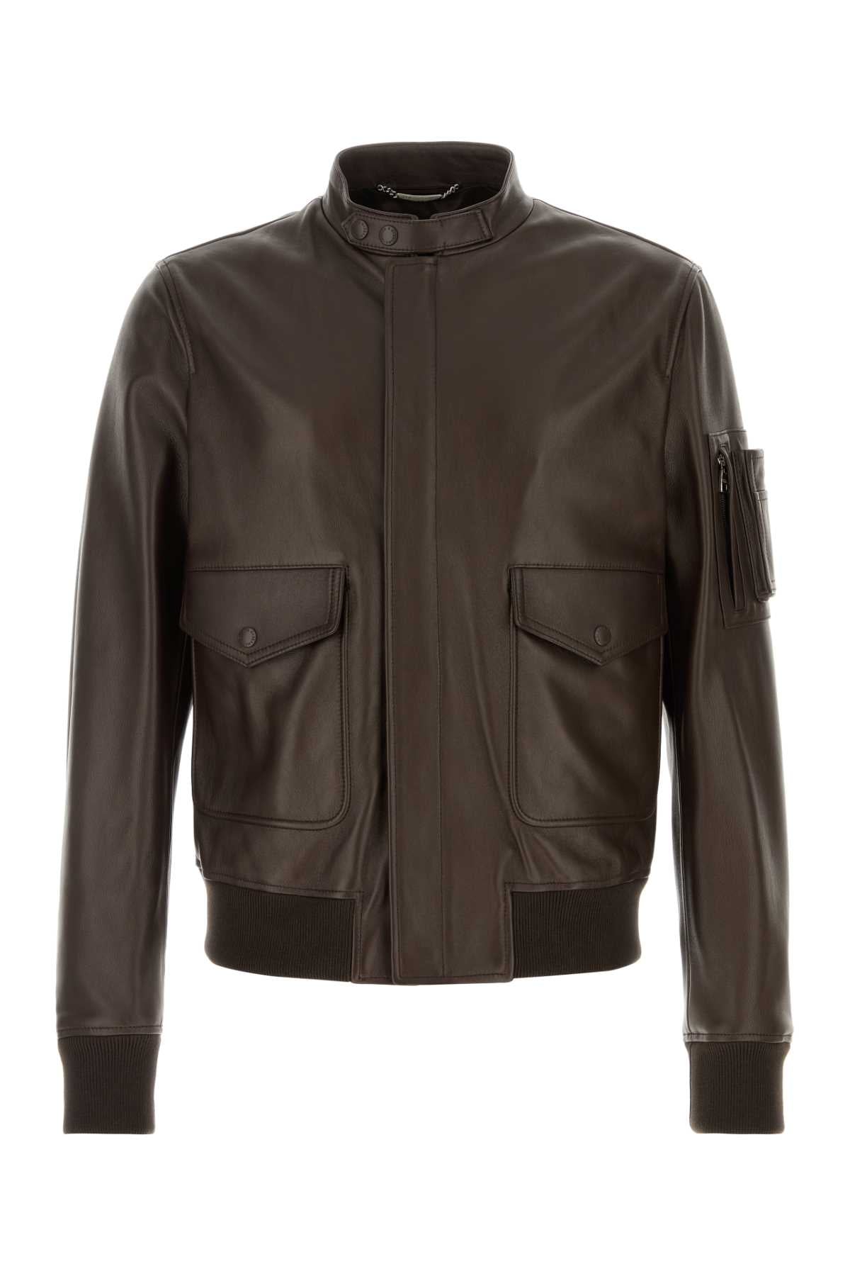 Lamb Leather Bomber Jacket — Brown