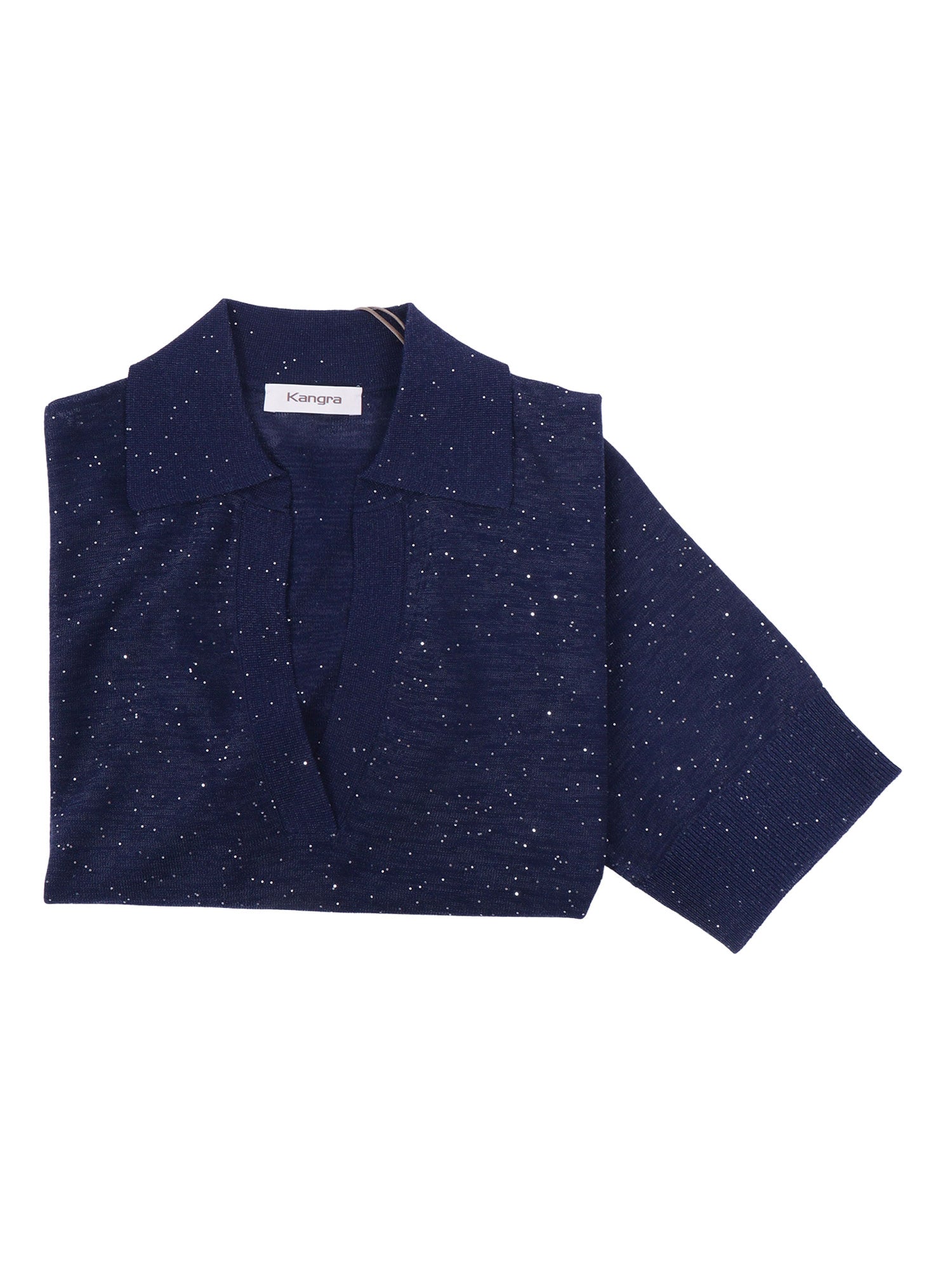 Kangra kasjmier poloshirt Aperta M.Corta Con Micro Pailetten