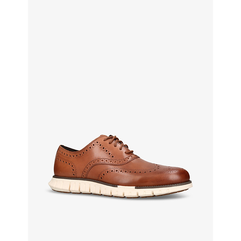 Mens Tan ZerØgrand Wingtip Leather Oxford Shoes 8