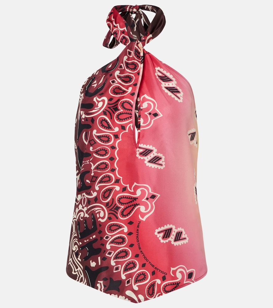 Printed halterneck silk top