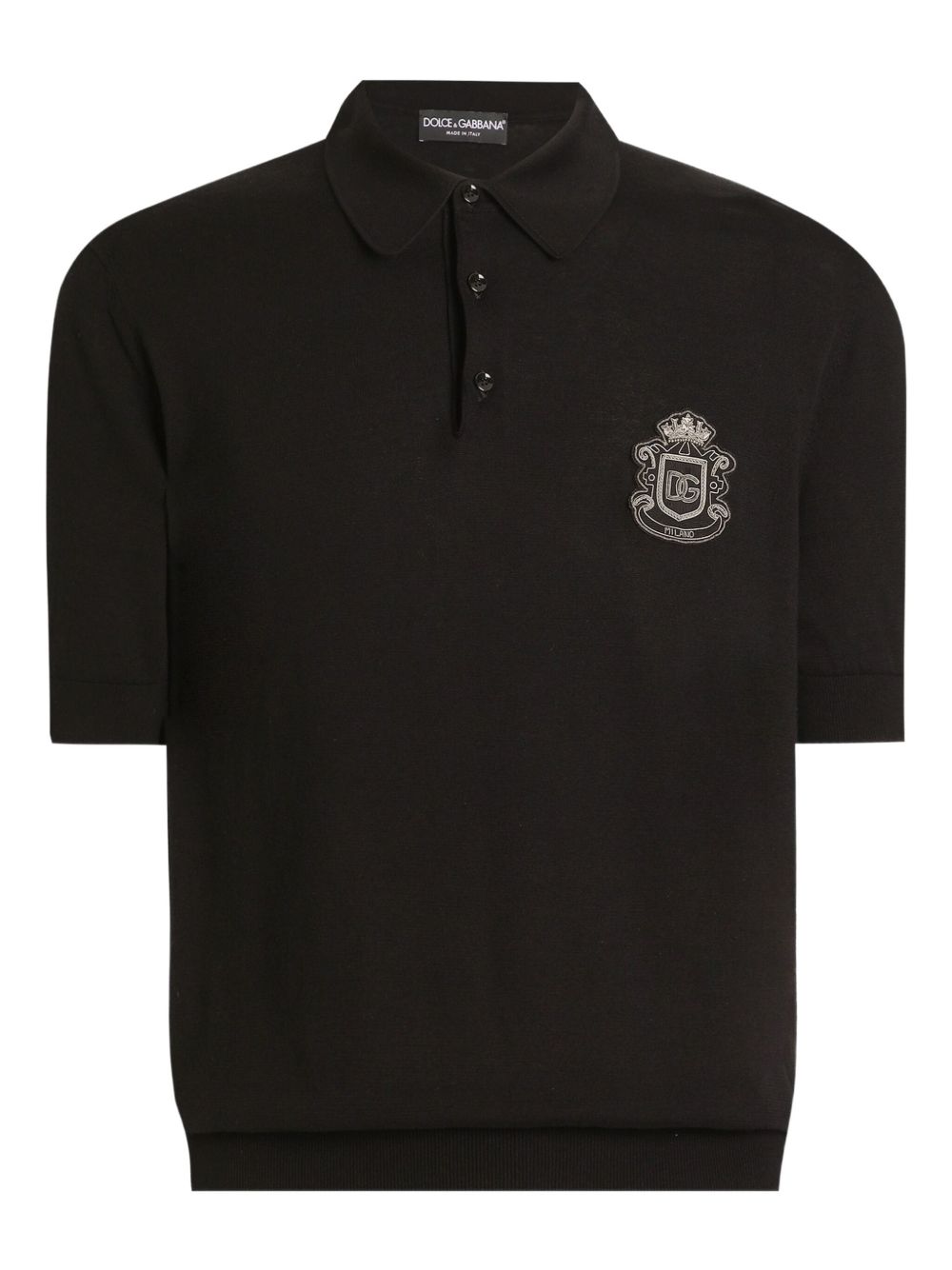 Button-Front Short-Sleeve T-Shirt with Ribbed Hems and Lurex Embroidery