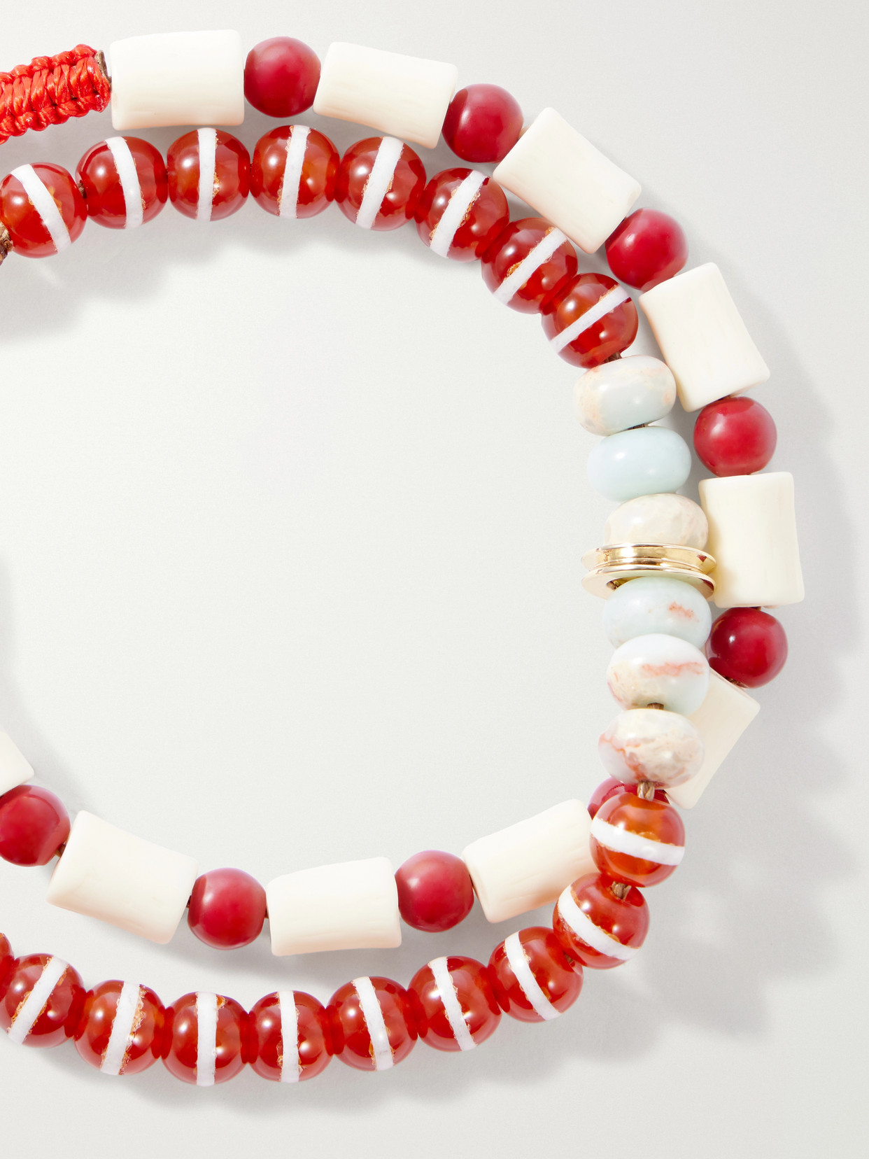 Set Of Two Paprika Agate Beaded Bracelets - Red