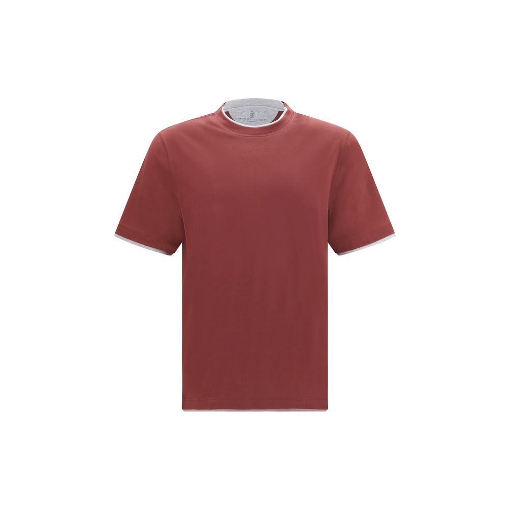 Two-Tone Hems Cotton T-Shirt — Red
