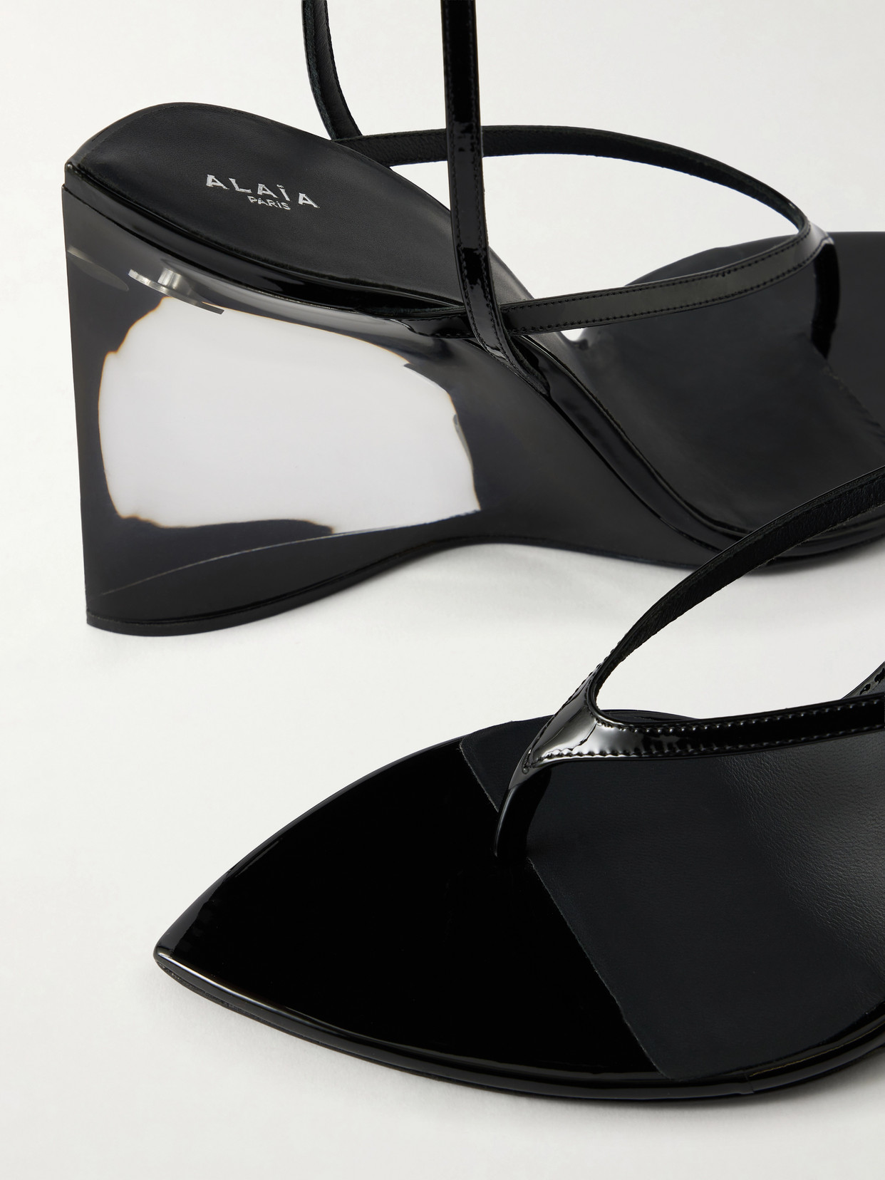 Tong 90 Patent-leather Wedge Sandals - Black
