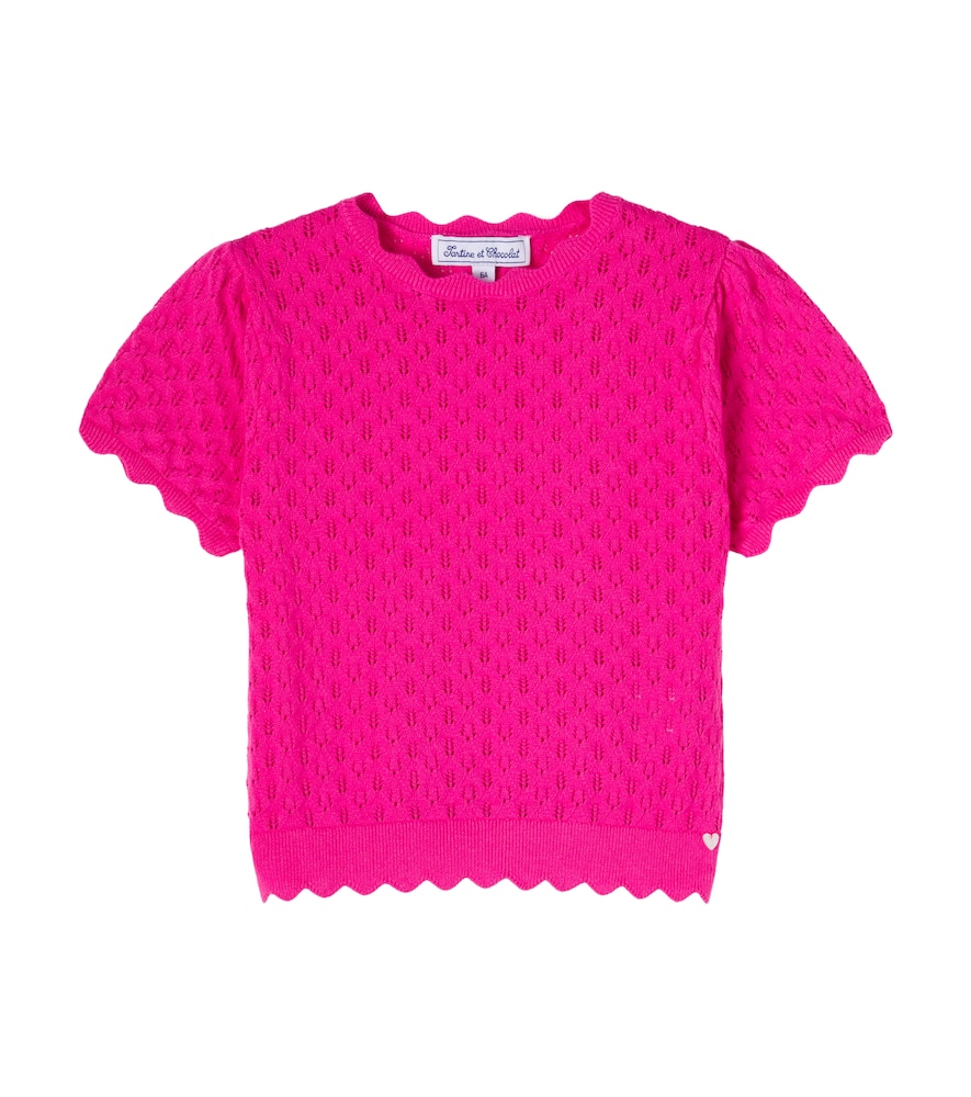 Scalloped pointelle cotton sweater