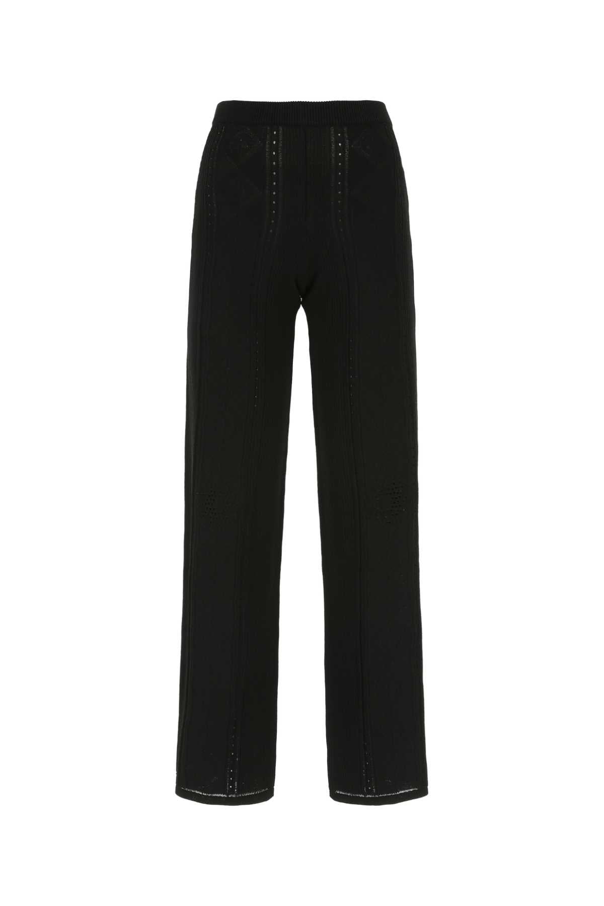 Ribbed Viscose Nylon Trousers — Black