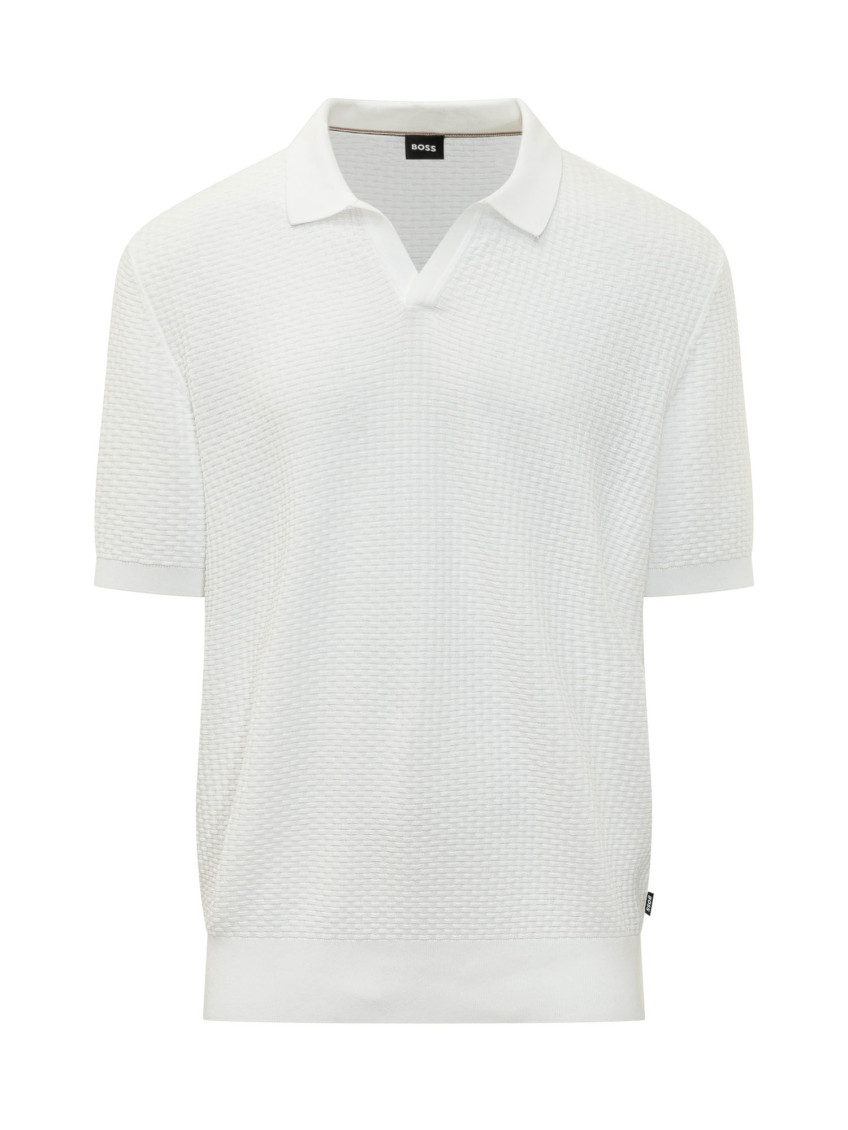 White Textured Shirt Collar Polo
