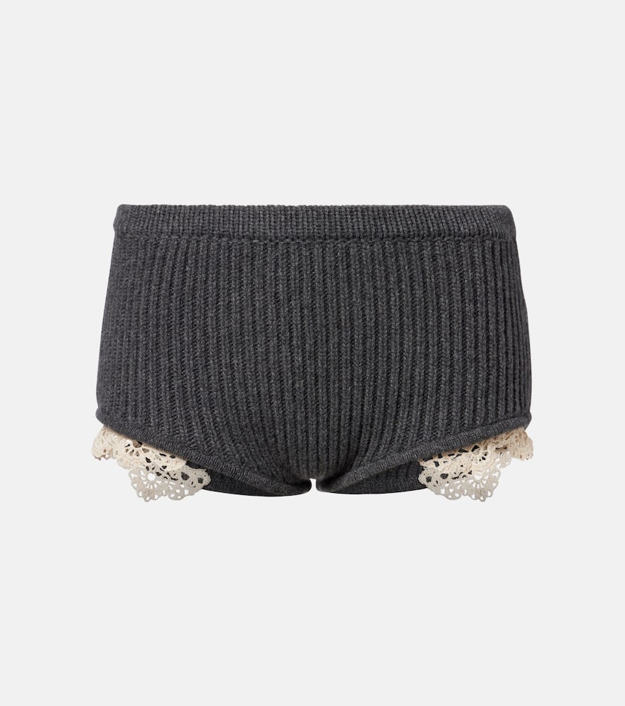 Crochet-trimmed cashmere shorts