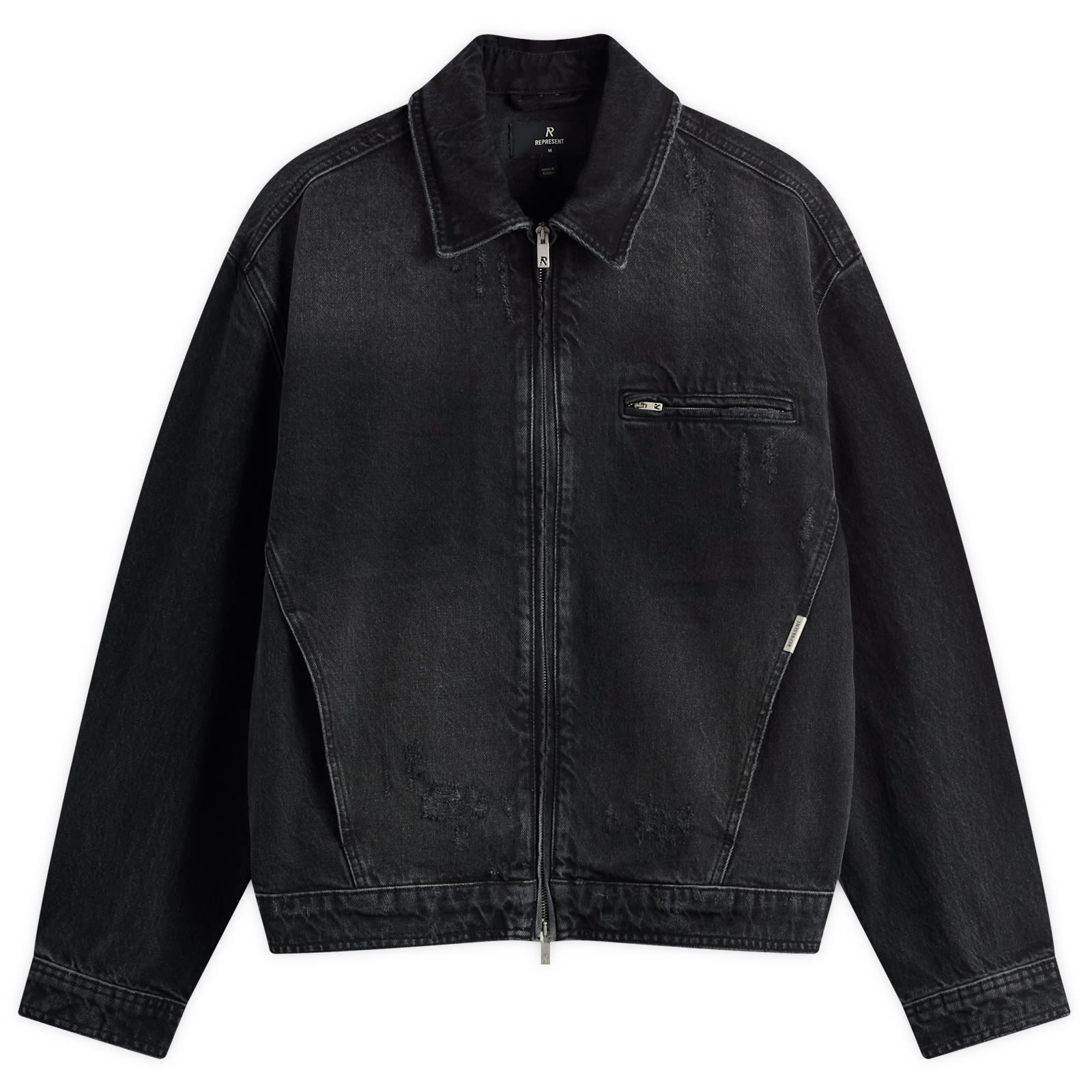 Men's Collared Denim Jacket Aged Black