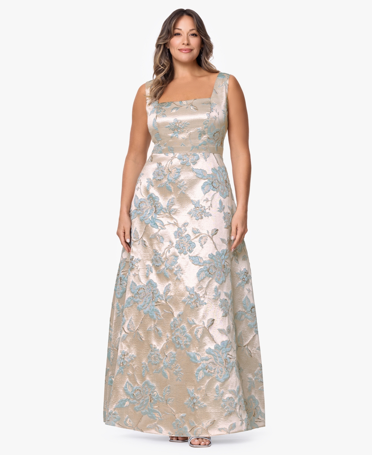 Plus Size Sleeveless Square Neck Long Dress - Sage Gold