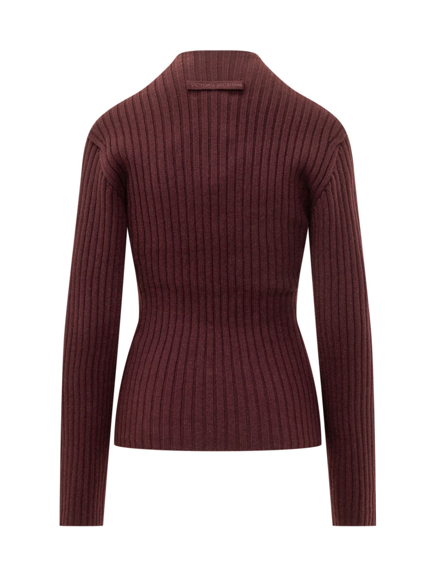 Brown Knitted Mock Collar Sweater