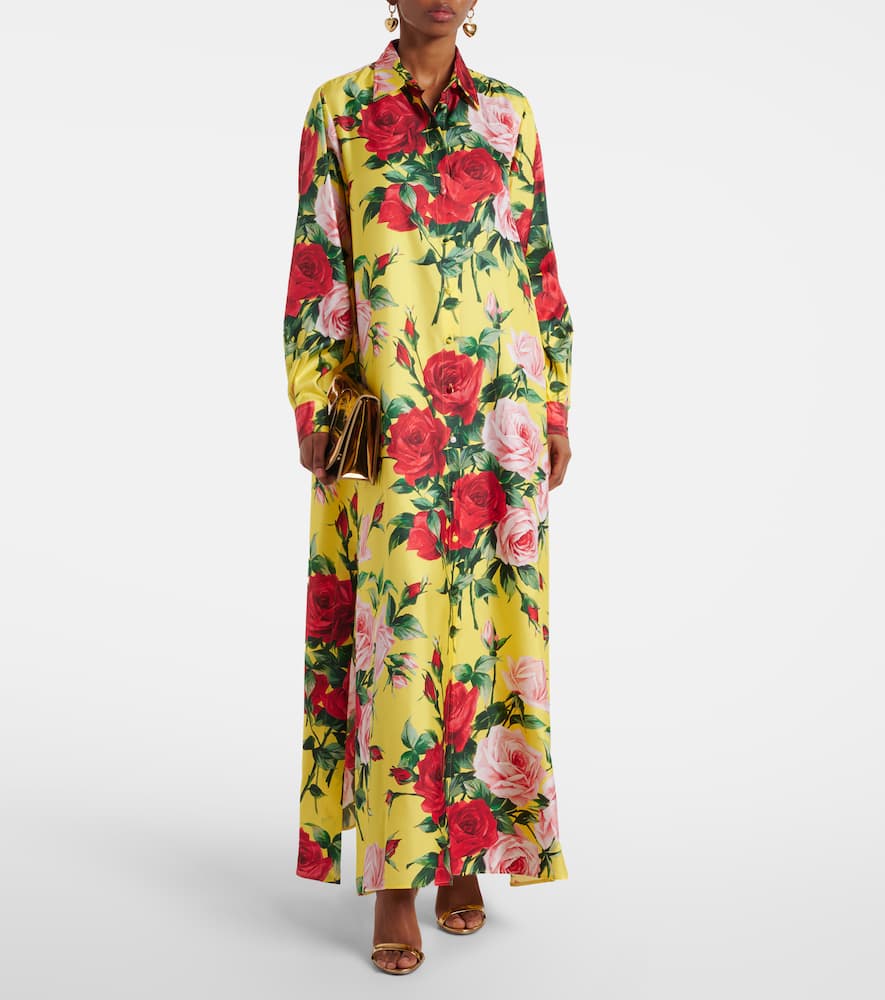 Floral silk shirt dress