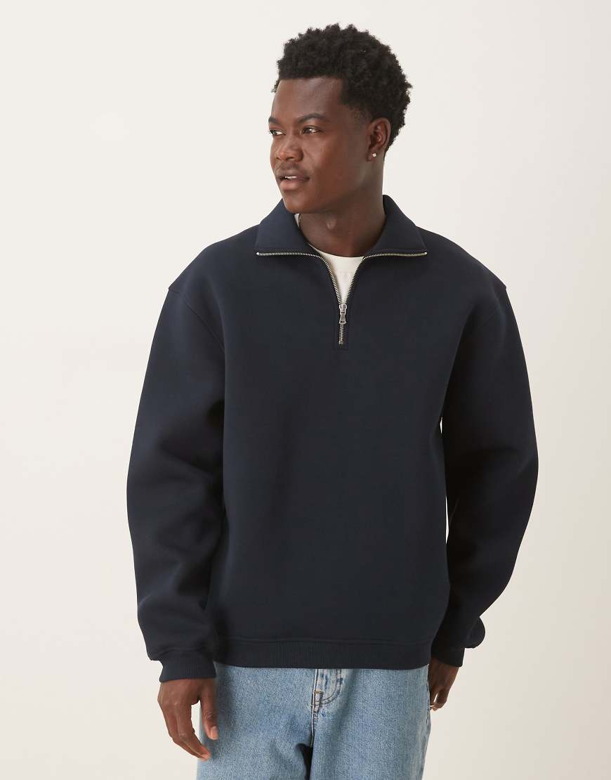 Oversized scuba quarter zip funnel neck sweatshirt in navy