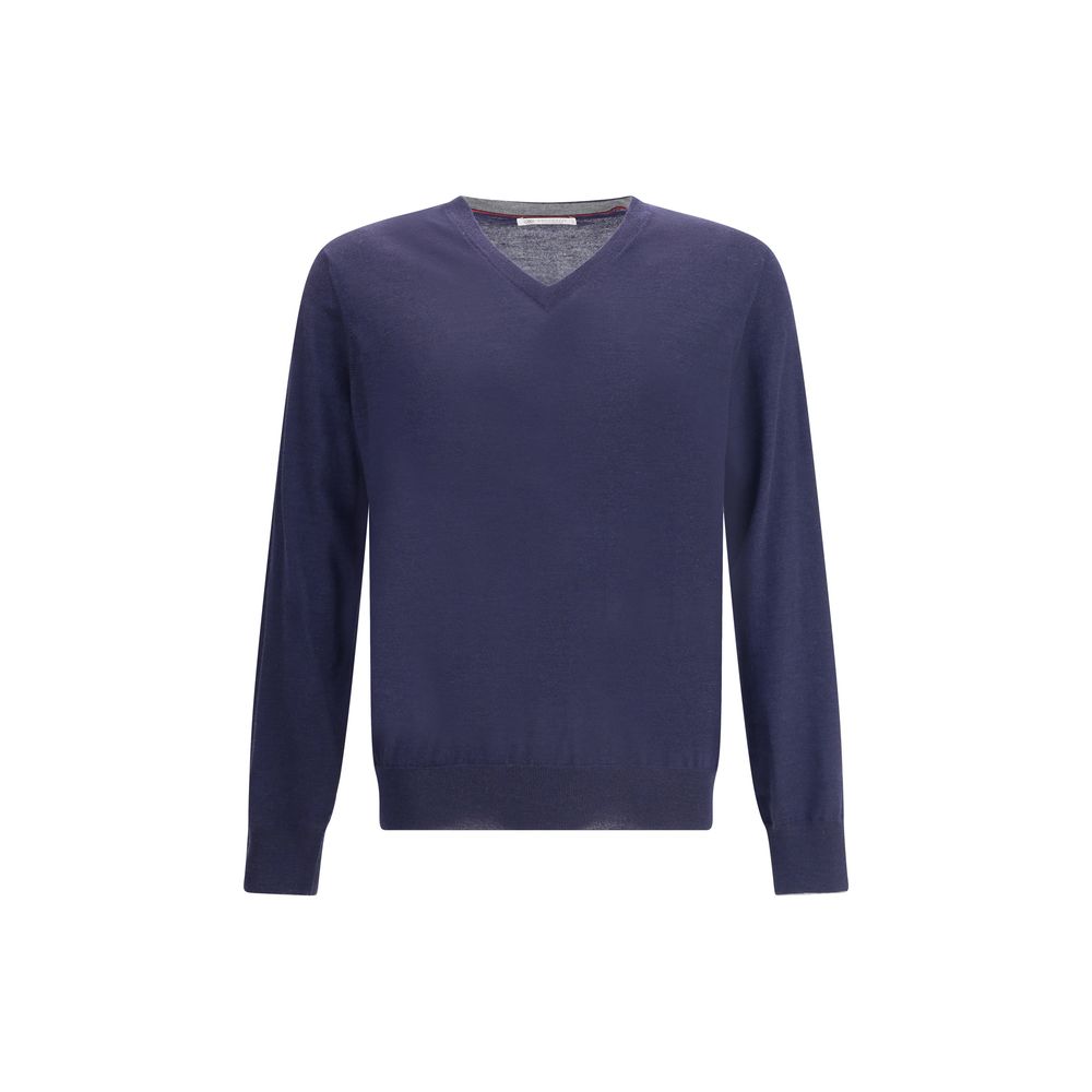 Cashmere Blend V-Neck Sweater — Navy