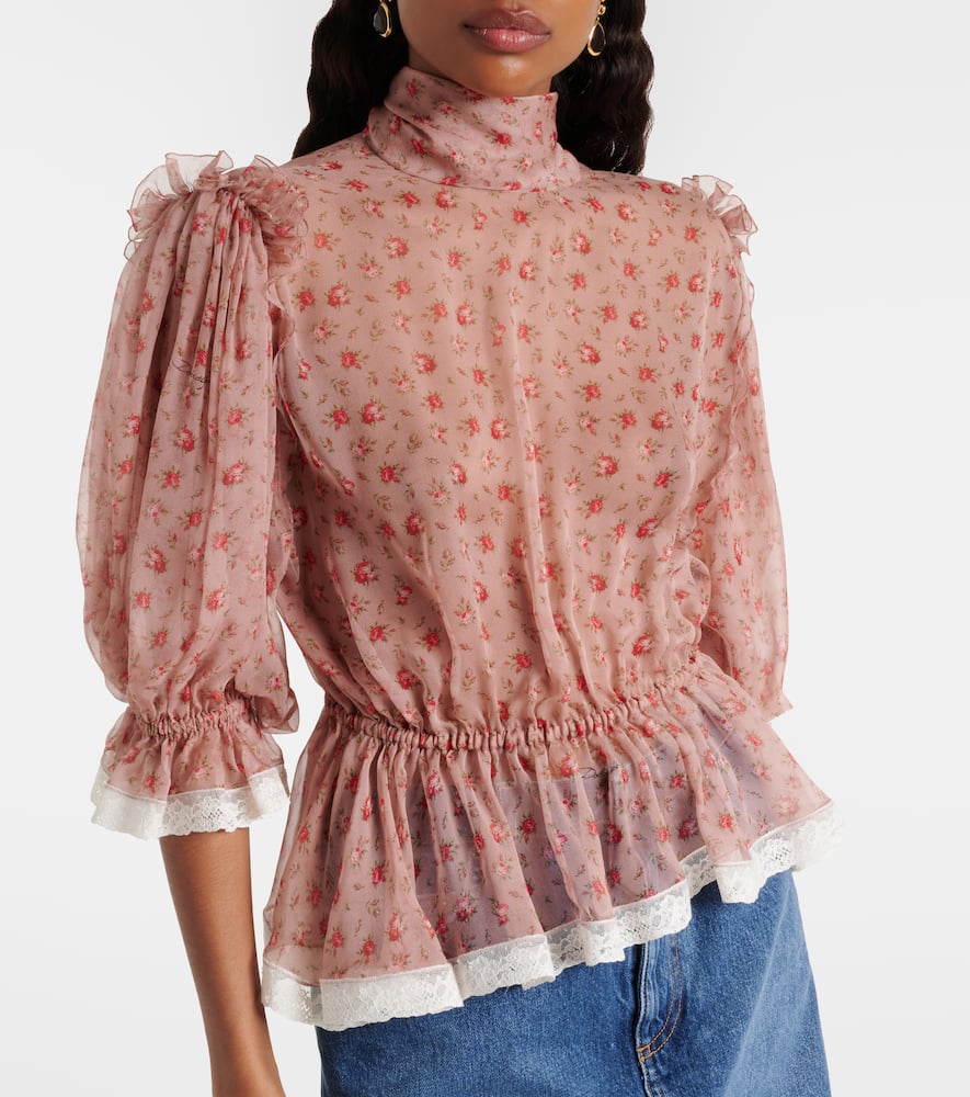 Floral silk and cotton chiffon blouse