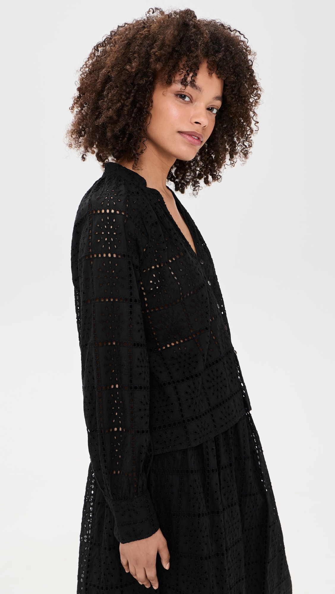 Francine Top Black Grid Embroidery