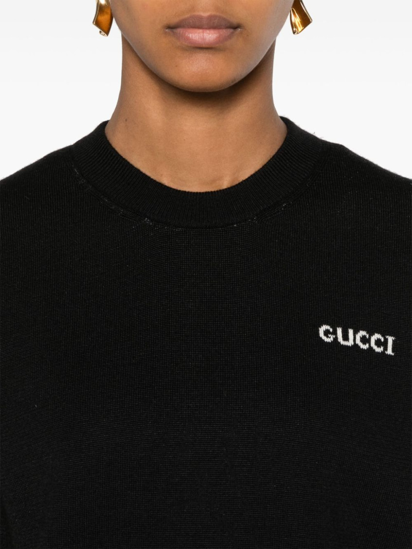 Black Wool T-shirt With Intarsia