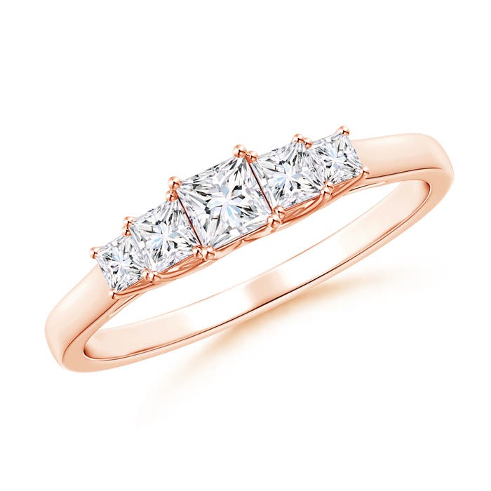 Angara 0.46 Carat Graduated Princess-Cut Trellis Diamond Five Stone Ring in 14K Rose Gold