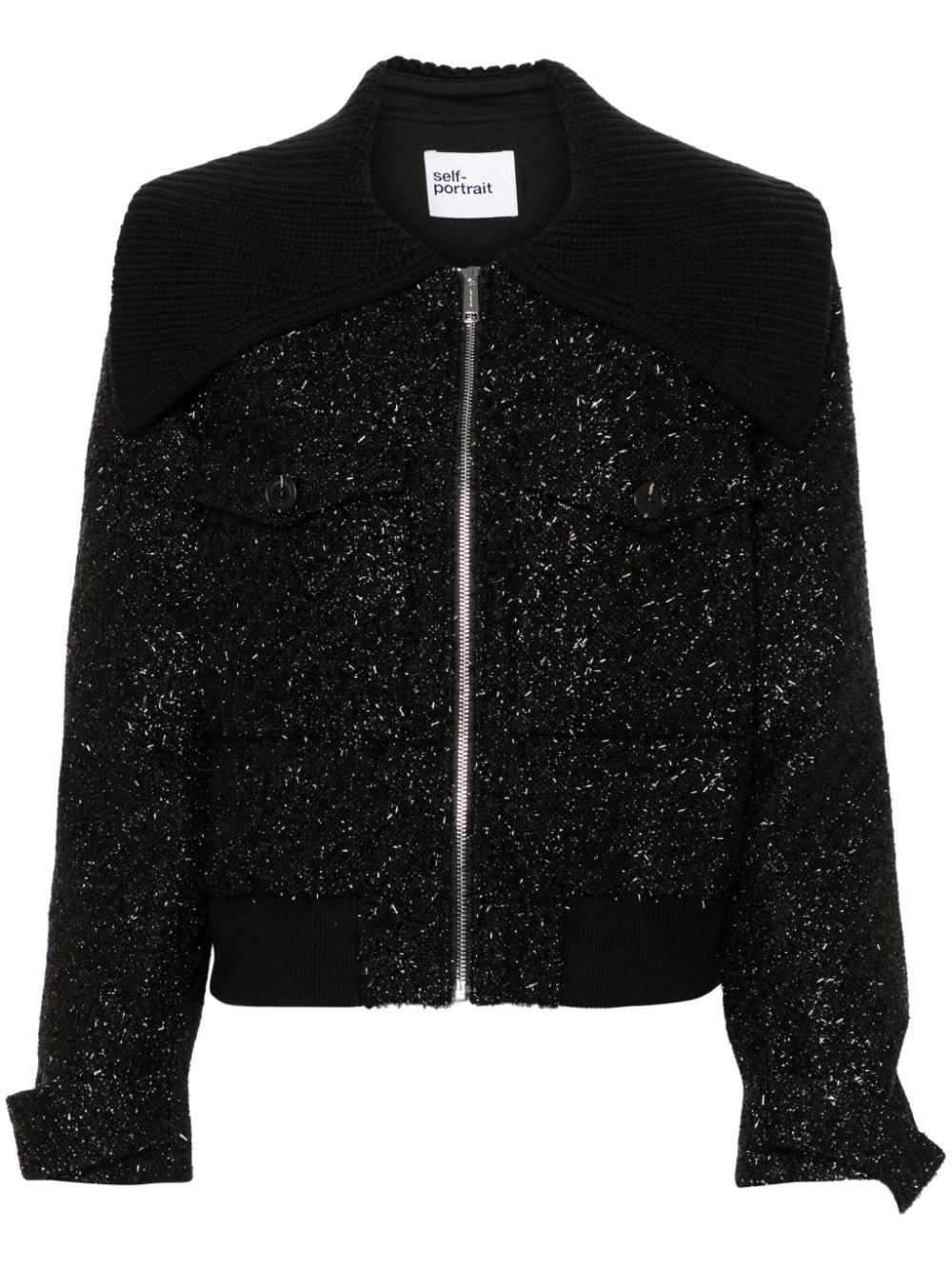 Self-Portrait Bomberjacke aus Bouclé - Schwarz