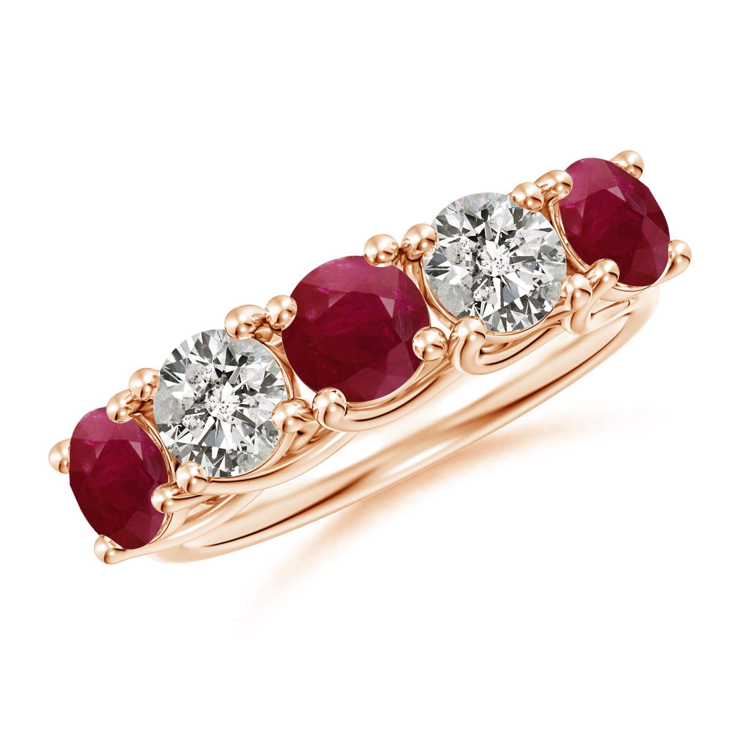 Angara 1.8 Carats Half Eternity Five Stone Ruby and Diamond Wedding Band in 14K Rose Gold