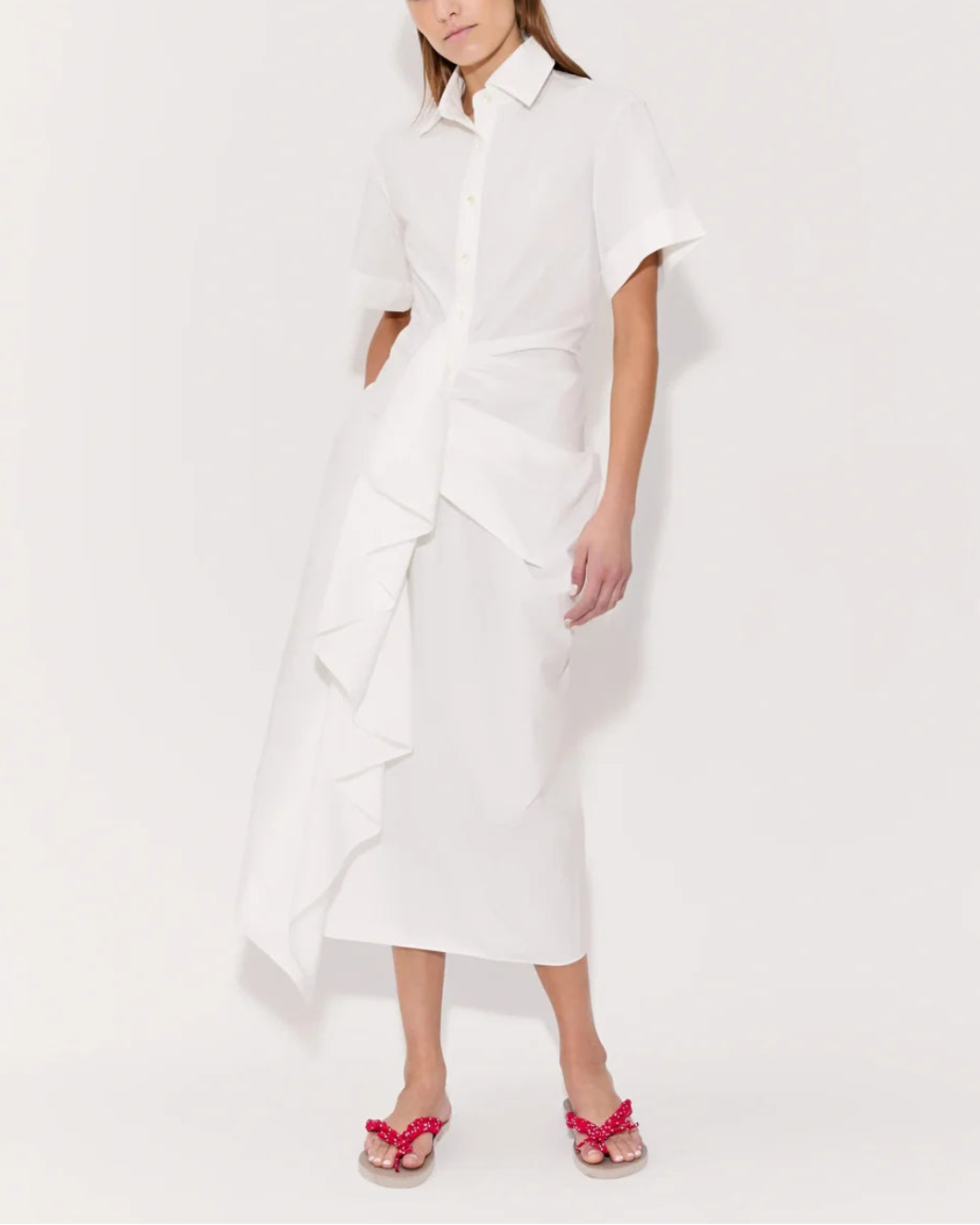 Gathered Ruffle Shirt Dress