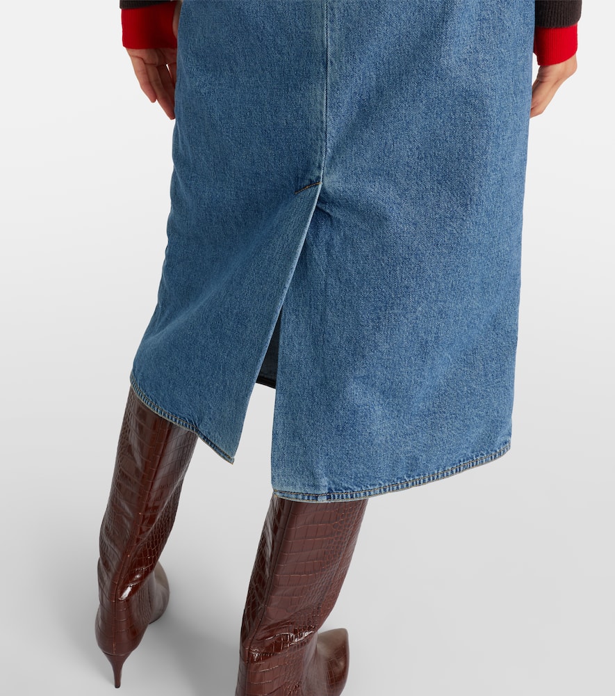 Peplum denim midi skirt