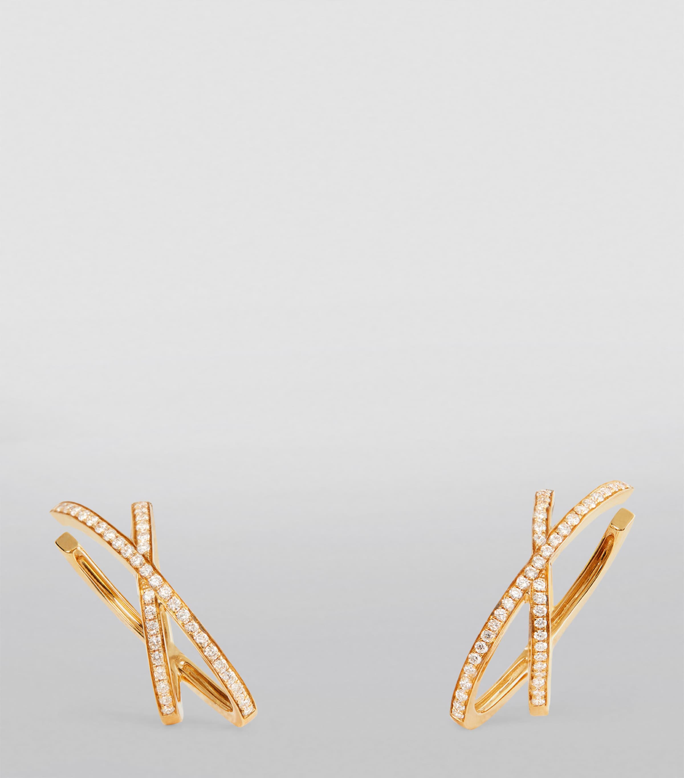 Medium Yellow Gold and Diamond Orbit X Hoop Earrings