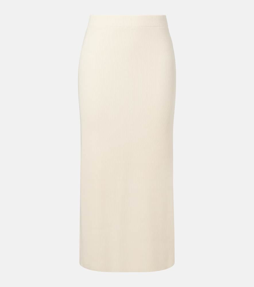 Ribbed-knit cotton-blend midi skirt
