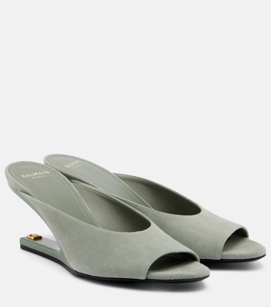 Suede cutout wedge mules