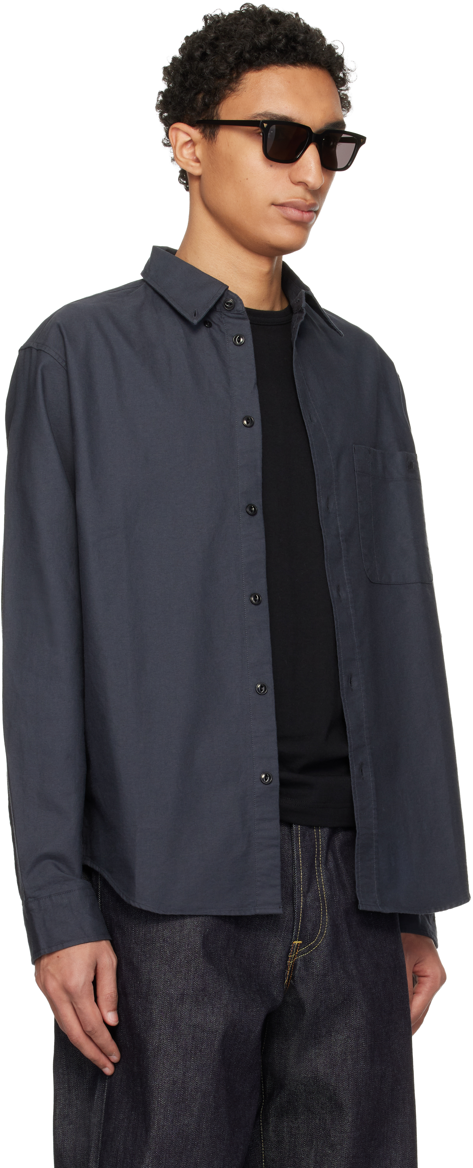 Gray Button-Down Cotton Oxford Long Sleeve Shirt
