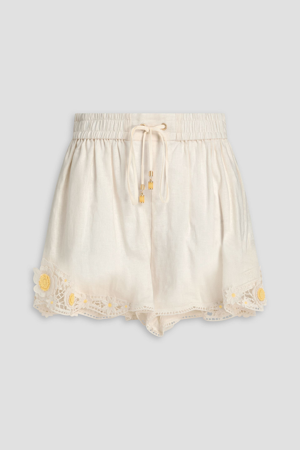 Floral-appliquéd linen shorts