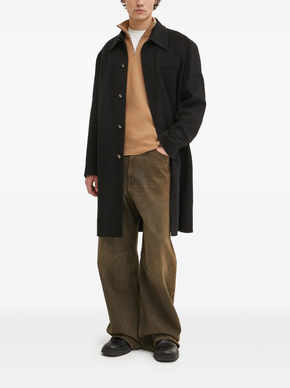 Button-fastening pocket coat - Black