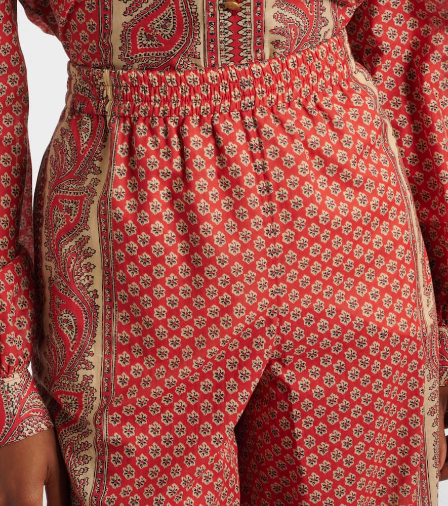Patterned cotton wide-leg pants
