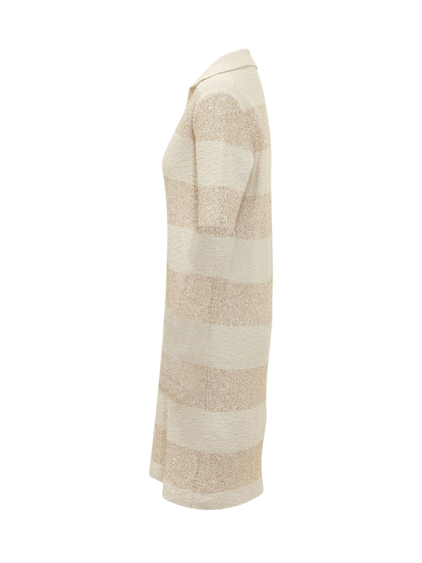 Beige Stripes V Neck Midi Dress