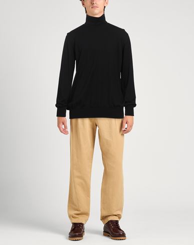 Alpha Studio Man Turtleneck Black Size 36 Merino Wool, Ovine leather