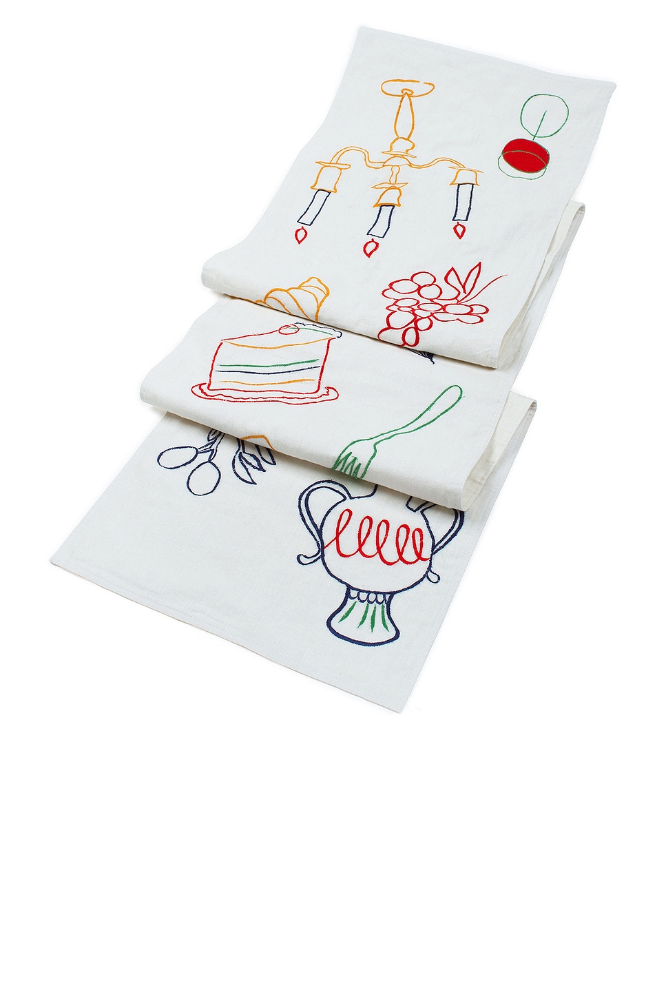 Misette Linen Embroidered Runner in Multicolor - White. a