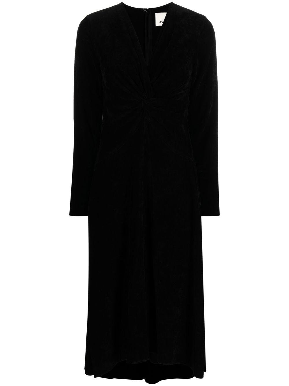 Long-sleeved V-neck midi dress - Black
