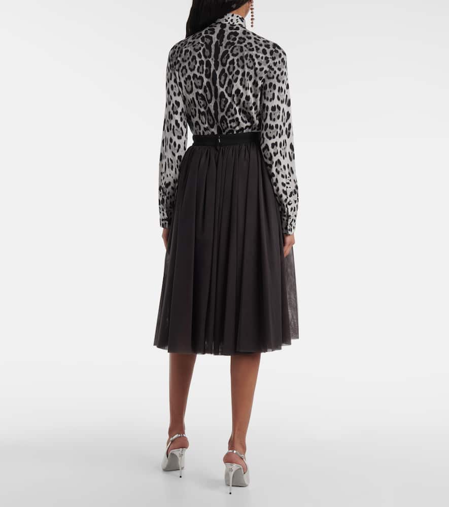 Gathered tulle midi skirt