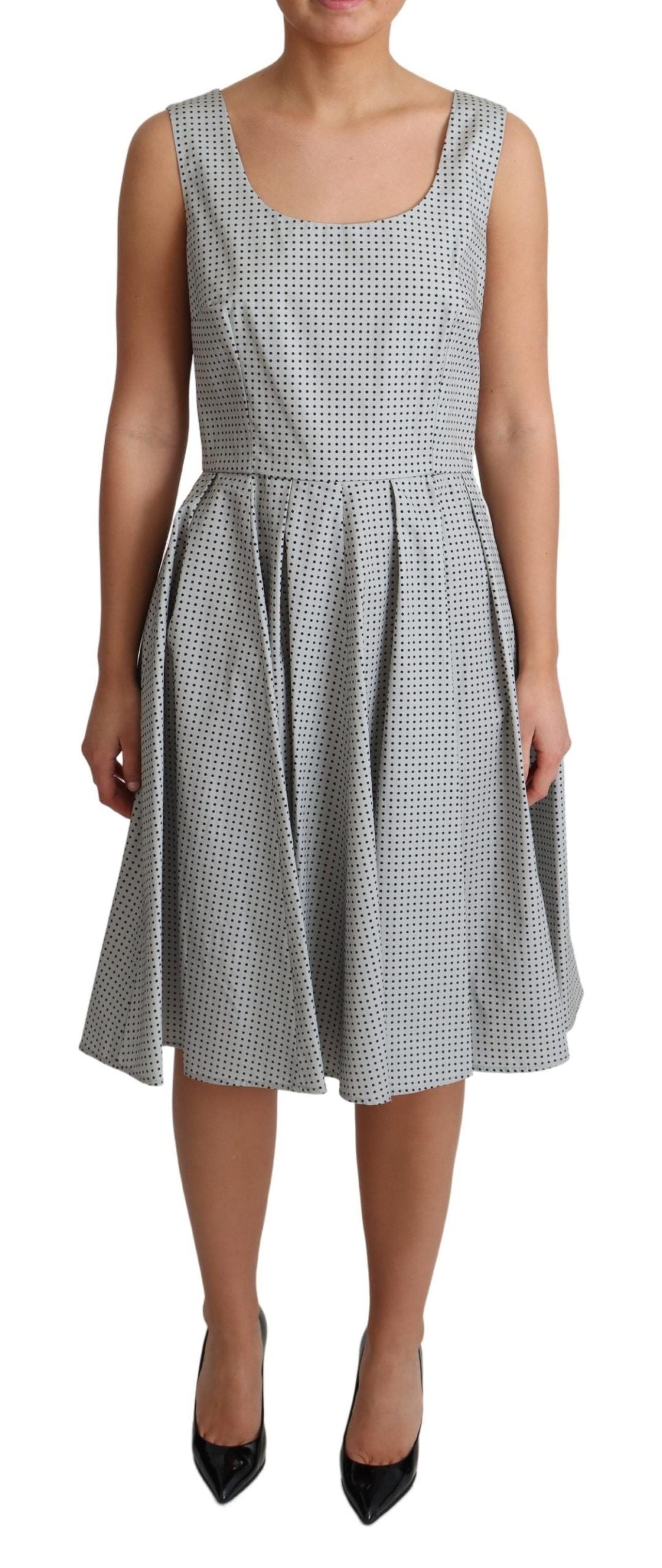 Polka-Dotted Cotton A-Line Dress — Gray