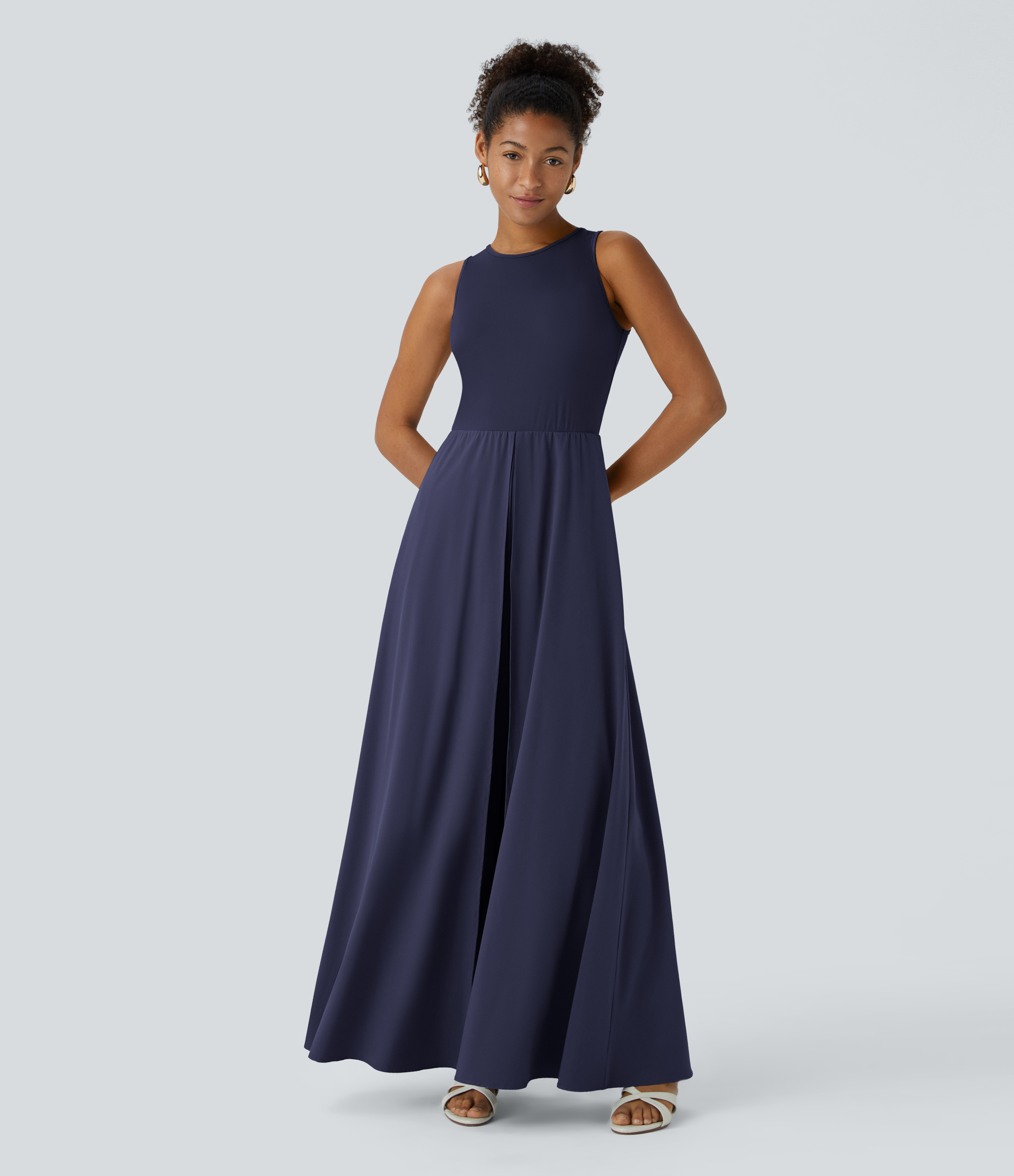 Breezeful™ Zipper Sleeveless Pocket Contrast Quick Dry Jumpsuit  - Patriot Blue