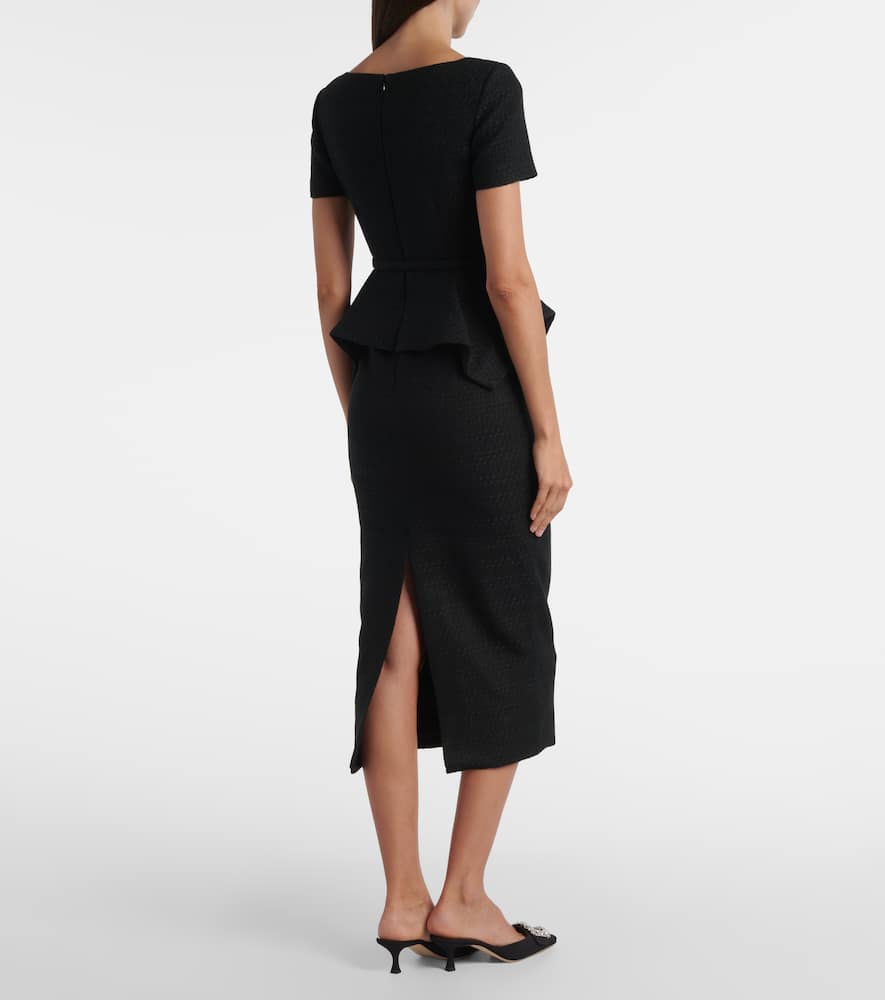 Belted peplum bouclé midi dress