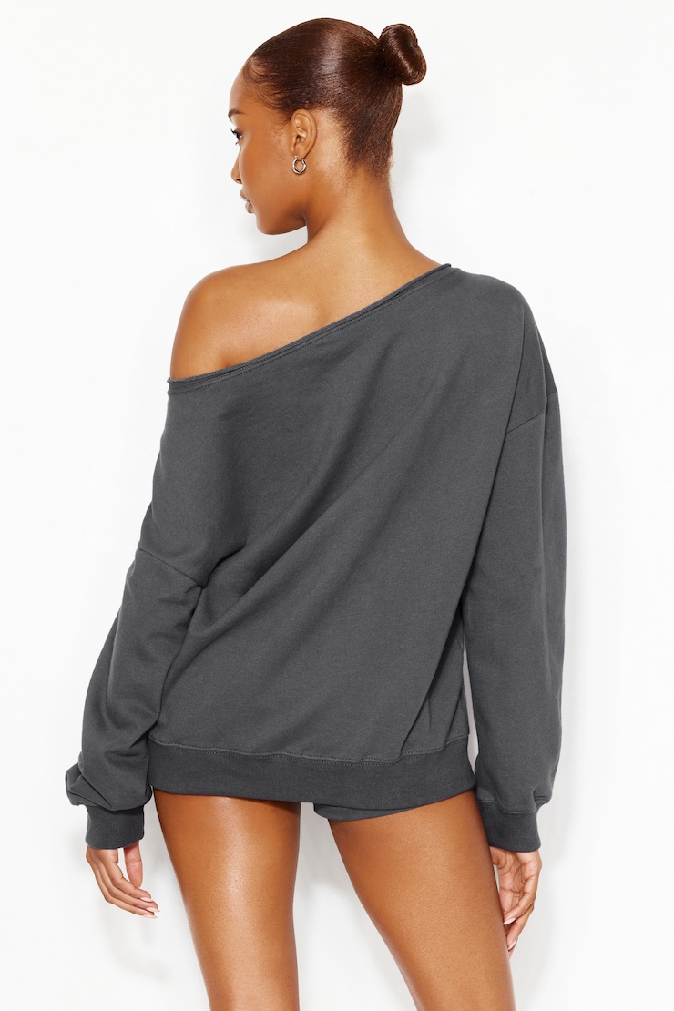 SoftTerry™ Off Shoulder Sweatshirt - Greys - Women Clothing