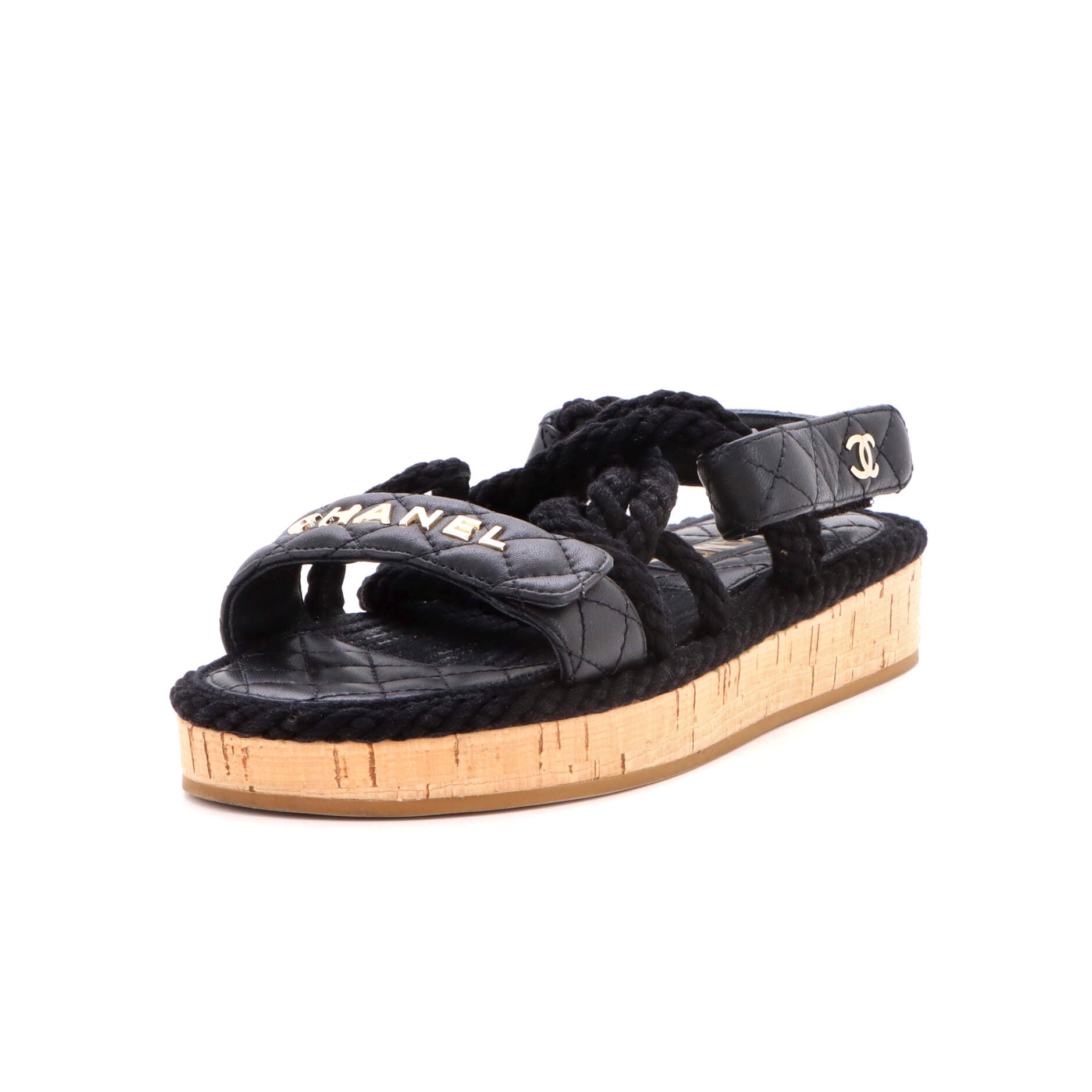 Women's Cord Velcro Dad Sandals Quilted Leather and Cork